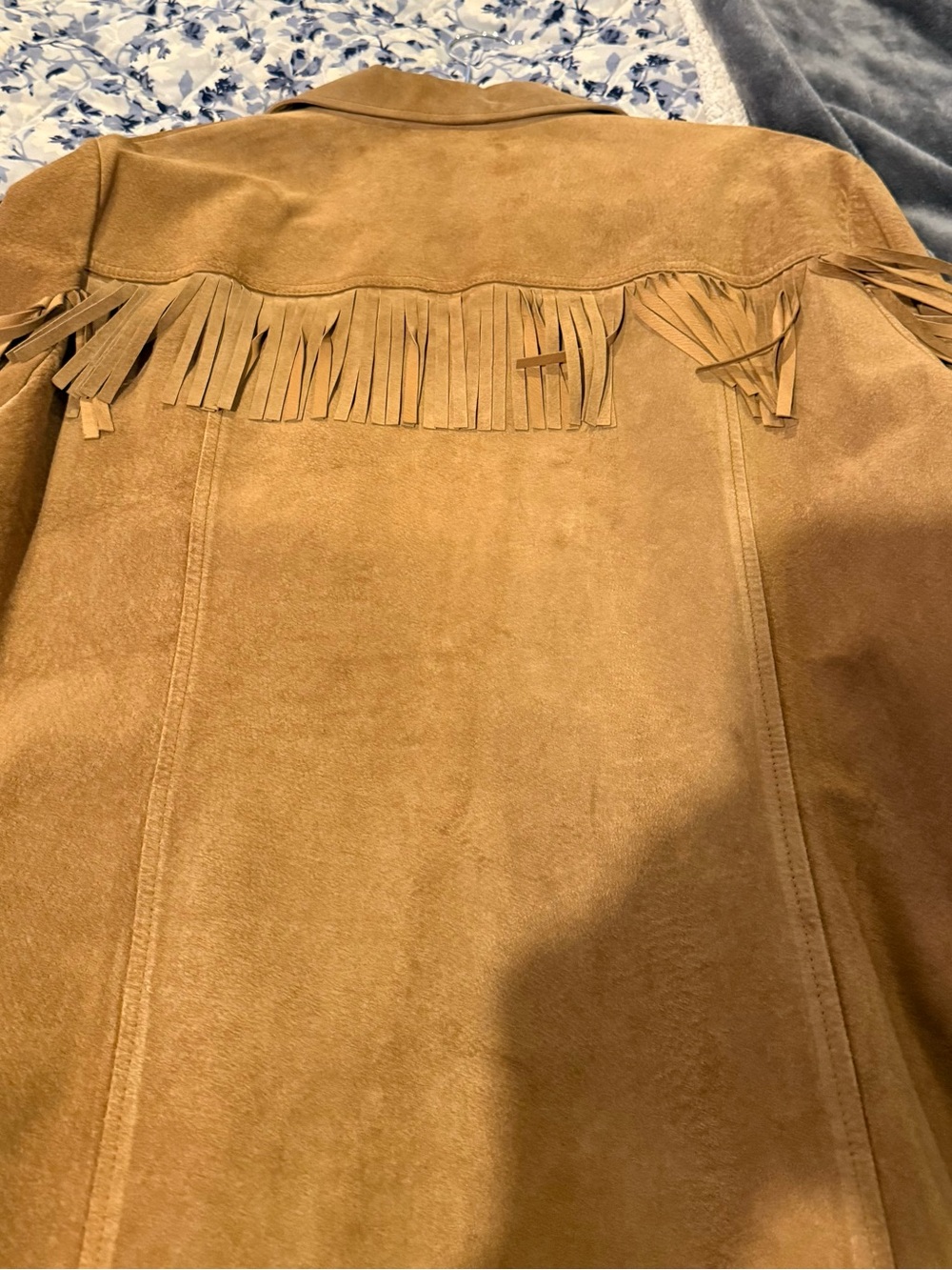 Jones New York Womens Suede Fringe Jacket - Brown - Picture 3 of 4